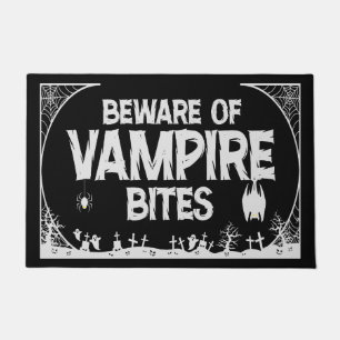 Beware Of Vampire Bites Funny Spooky Halloween Bat Doormat