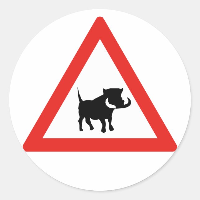 Beware of Warthogs, Traffic Sign, South Africa Classic Round Sticker (Front)