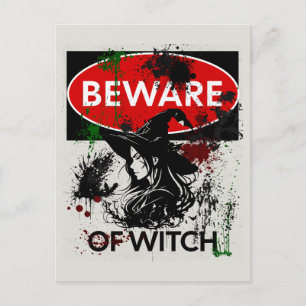  Beware of Witch Sign Postcard