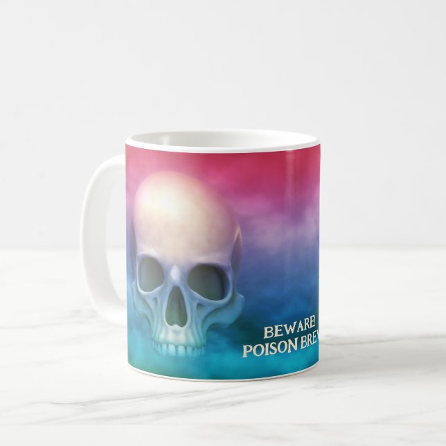 Beware! Poison Brew. Skull artwork Coffee Mug (Front Left)