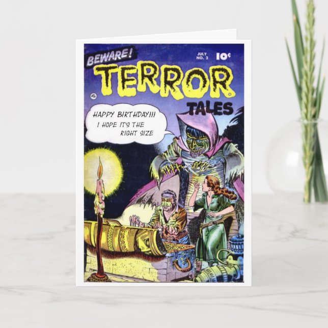 "Beware Terror Tales" Birthday Card (Front)