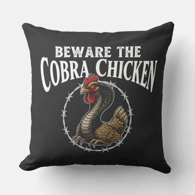 Beware The Cobra Chicken Funny Sarcastic Meme Desi Cushion (Front)