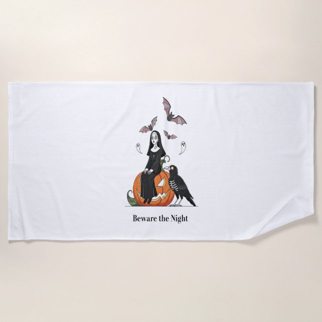 Beware the Night Spooky Nun Beach Towel (Front)