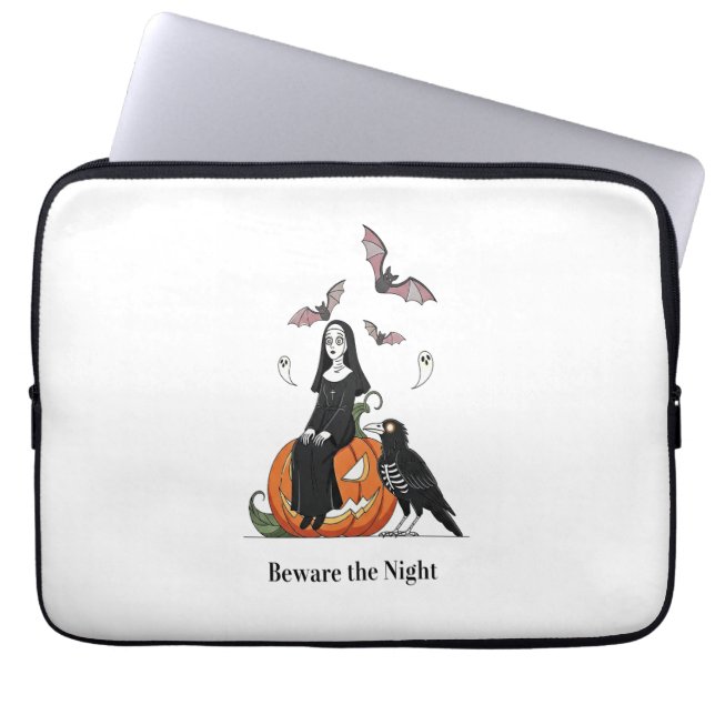 Beware the Night Spooky Nun Laptop Sleeve (Front)