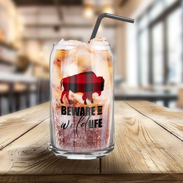 Beware Wild Life Buffalo Plaid ID669 Can Glass (Creator Uploaded)