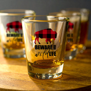 Beware Wild Life Buffalo Plaid ID669 Shot Glass