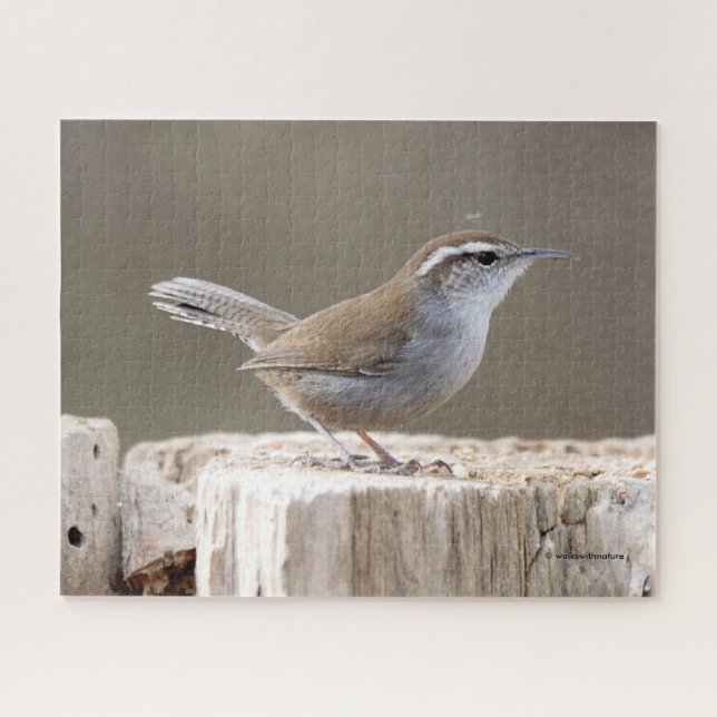 Bewick's Wren Songbird on Treestump Jigsaw Puzzle (Horizontal)