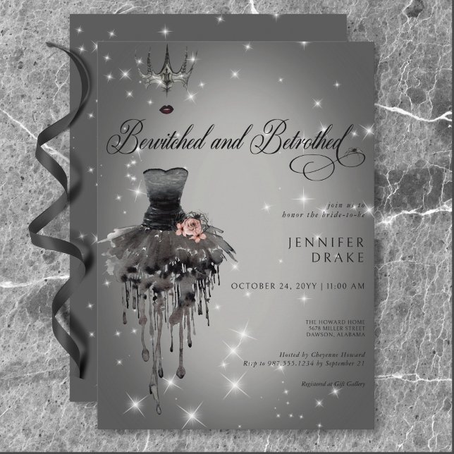 Bewitched & Betrothed Halloween Glam Black Shower Invitation (Bewitched & Betrothed Halloween Glam Black Shower Invitation)