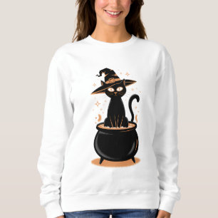 Bewitched Black Cat in Cauldron - Halloween Magic Sweatshirt