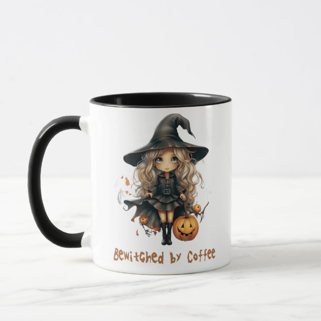 Bewitched by Coffee Cute Witch Halloween Mug (Left)
