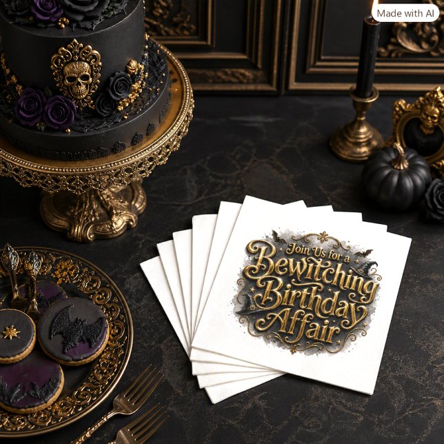 Bewitching Birthday Gold Script Cocktail  Napkin (Creator Uploaded)