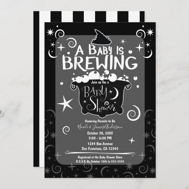 Bewitching Brewing Cauldron Halloween Baby Shower Invitation (Front/Back)