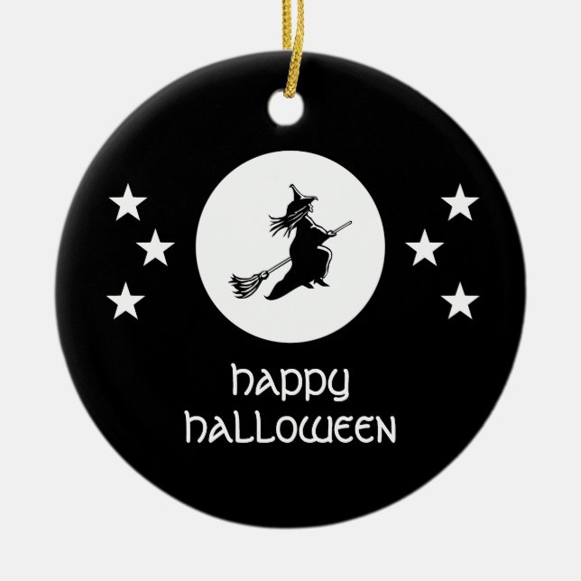 Bewitching Halloween Ornament, Black Ceramic Tree Decoration (Front)