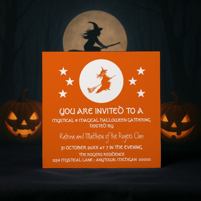 Bewitching Halloween Party Invite, Orange Invitation (Orange Bewitching Halloween Party Invitation)