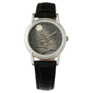 Bewitching Hour Full Moon Bats Vintage Halloween Watch