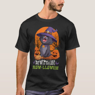 Bewitching Meowlloween Cute Black Cat Halloween Co T-Shirt