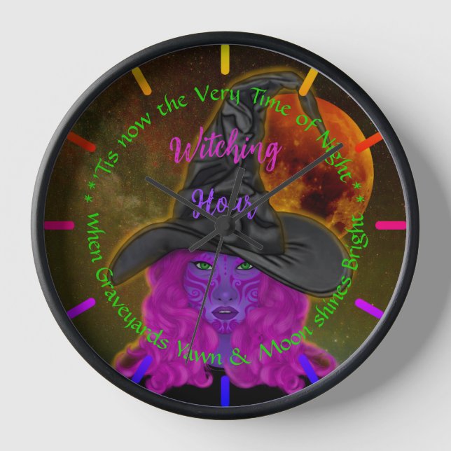 Bewitching Midnight Magic Purple Witch  Clock (Front)