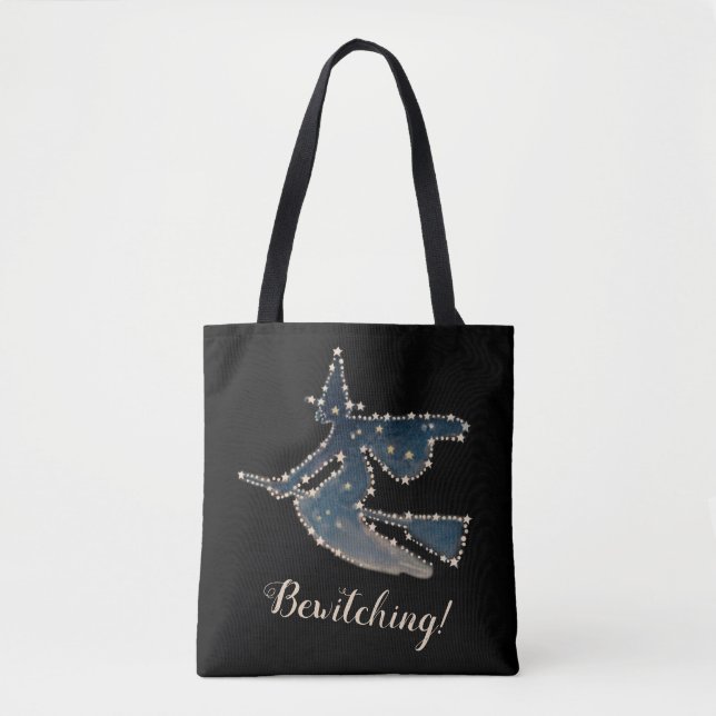 Bewitching Starry Night Flying Witch Tote Bag (Front)