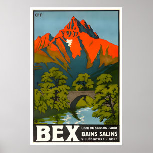 Bex Switzerland Poster Swiss Mountains Art Vintage