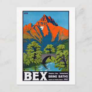Bex Switzerland Vintage Travel Poster Restored Postcard
