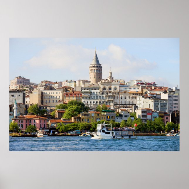 Beyoglu District and Galata Tower in Istanbul Poster (Front)