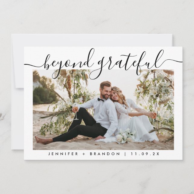 Beyond grateful calligraph Wedding Photo Thank you (Front)
