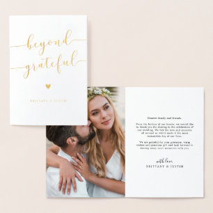 Beyond Grateful Heart Wedding Thank You Photo Foil Card