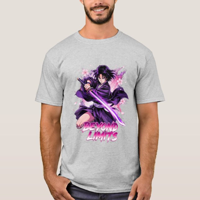 Beyond Limits – Anime Style Katana Warrior Graphic T-Shirt (Front)