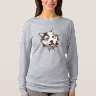 Beyond the Barrier: A Husky Puppy's Playful T-Shirt