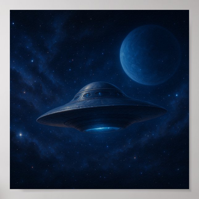 Beyond the Horizon–Spaceship Flying in Outer Space Poster (Front)