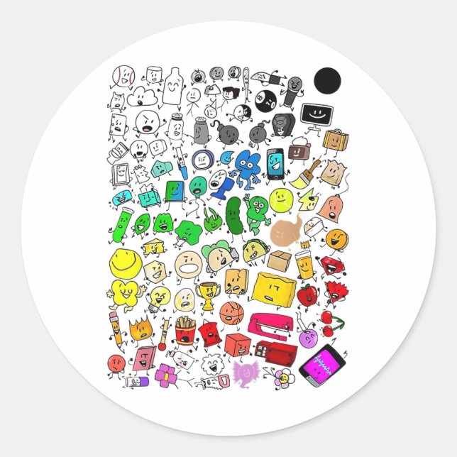 Bfdi Inanimate Insanity All Characters _1  Classic Round Sticker (Front)
