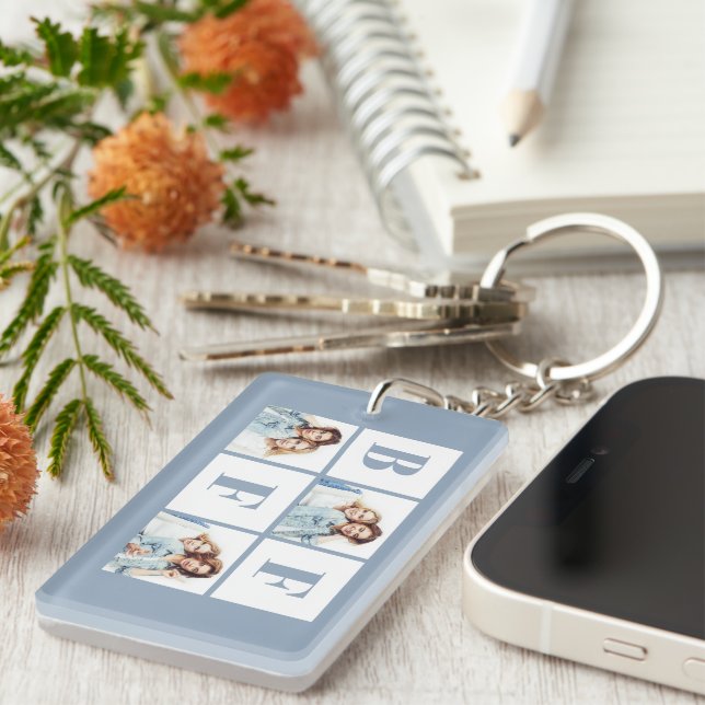 BFF 3 Photo Collage Best Friends Dusty Blue Key Ring (Front Right)