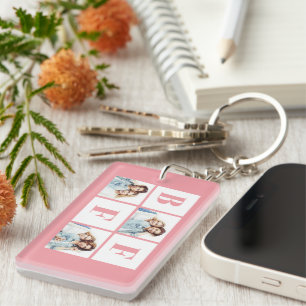 BFF 3 Photo Collage Best Friends Pink Key Ring
