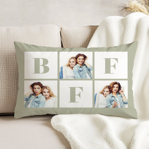 BFF 3 Photo Collage Best Friends Sage Green Decorative Cushion