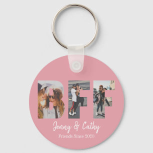 BFF 3 Photo Collage Friendship Besties Blush Pink Key Ring