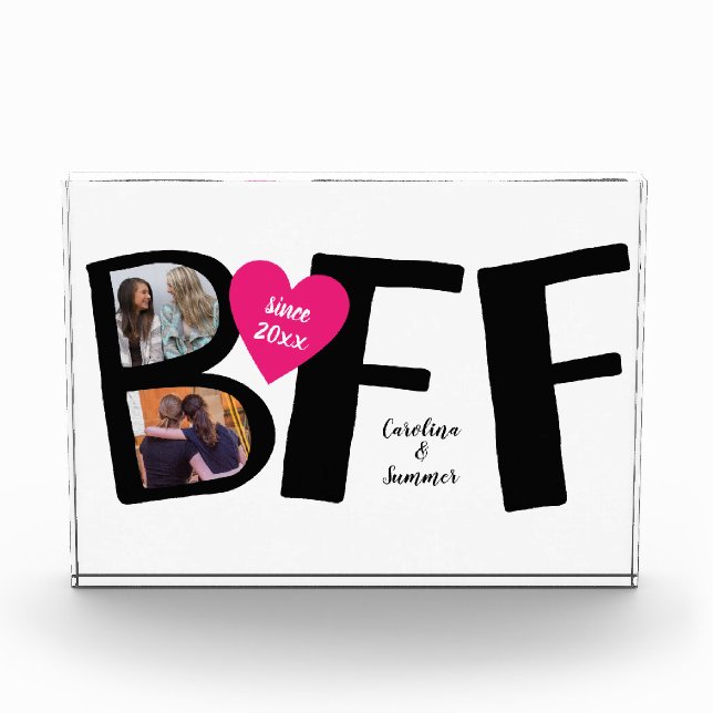 BFF Best Friends Besties Cute Black Pink 2-Photo Photo Block (Front)