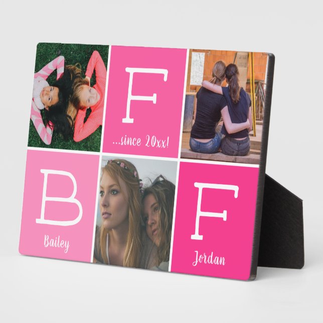 BFF Best Friends Besties Pink 3-photo Collage Plaque (Side)