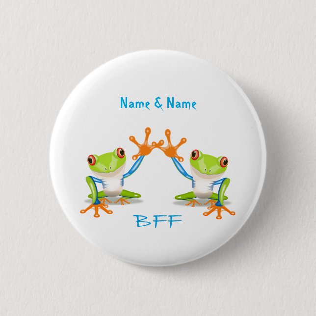 BFF Best Friends Forever Frogs 2 Inch Button Pin (Front)
