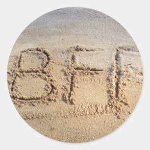 #BFF Best Friends Forever, Word on beach Classic Round Sticker