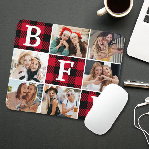 BFF Best Friends Red Plaid Keepsake Pictures Mouse Pad