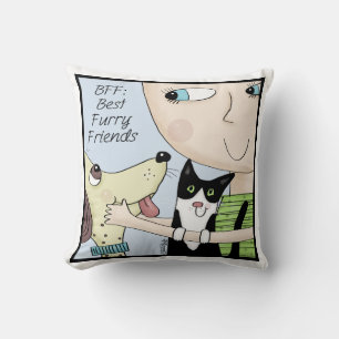 BFF: Best Furry Friends-Person with Dog and Cat Cushion