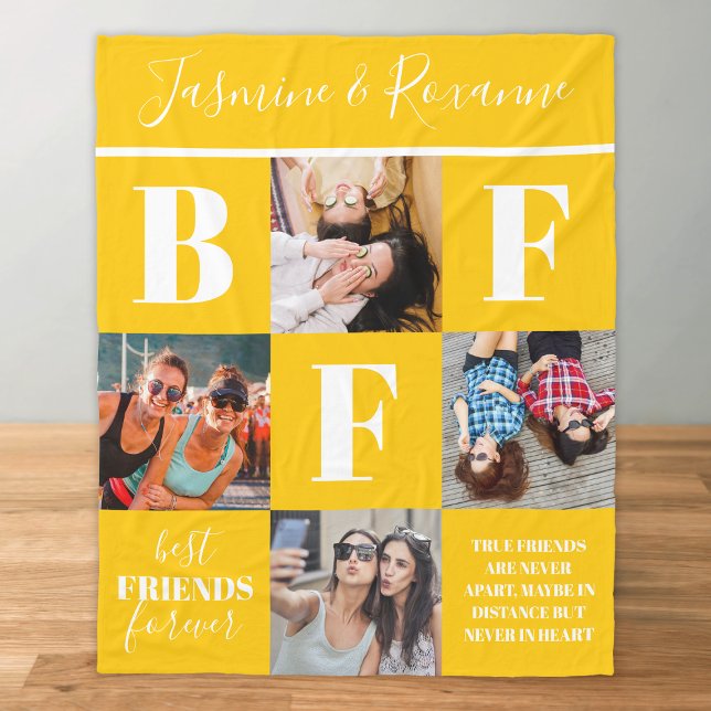 BFF Besties Photo Collage Sunflower Yellow Fleece Blanket (Creator Uploaded)