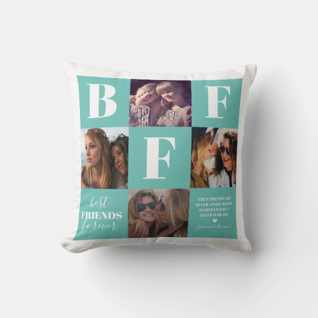 BFF Besties Photo Collage Teal Cushion (Front)