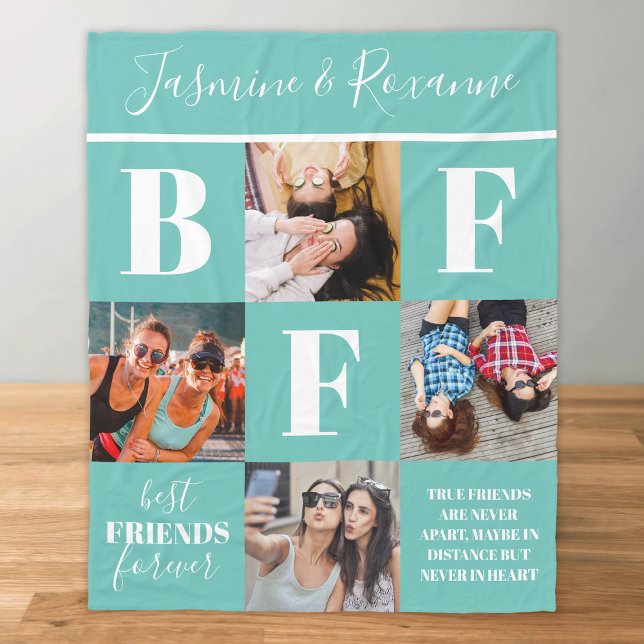 BFF Besties Photo Collage Teal Fleece Blanket (Creator Uploaded)