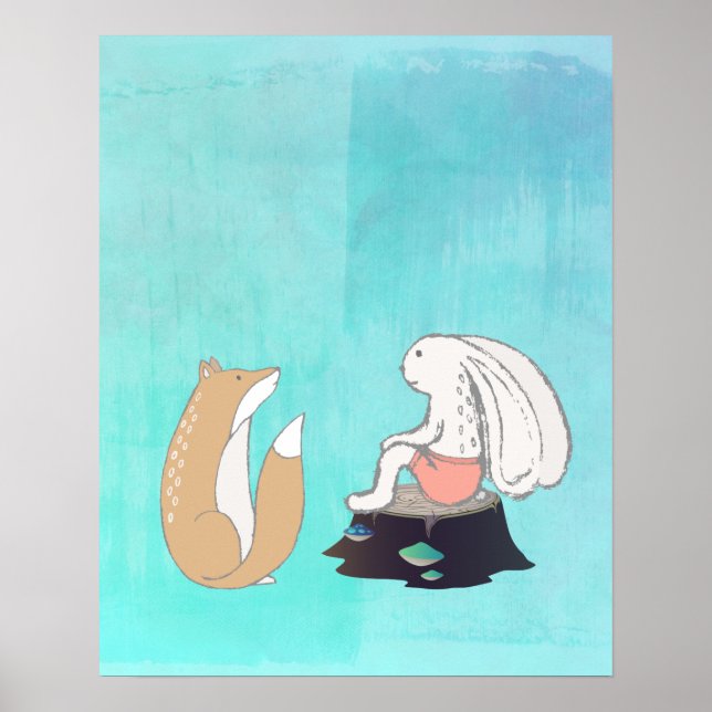 BFF Fox and Rabbit Cartoon Sketch Poster (Front)