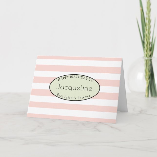 BFF Friend Birthday Pink Stripe Feminine Mint Card (Front)