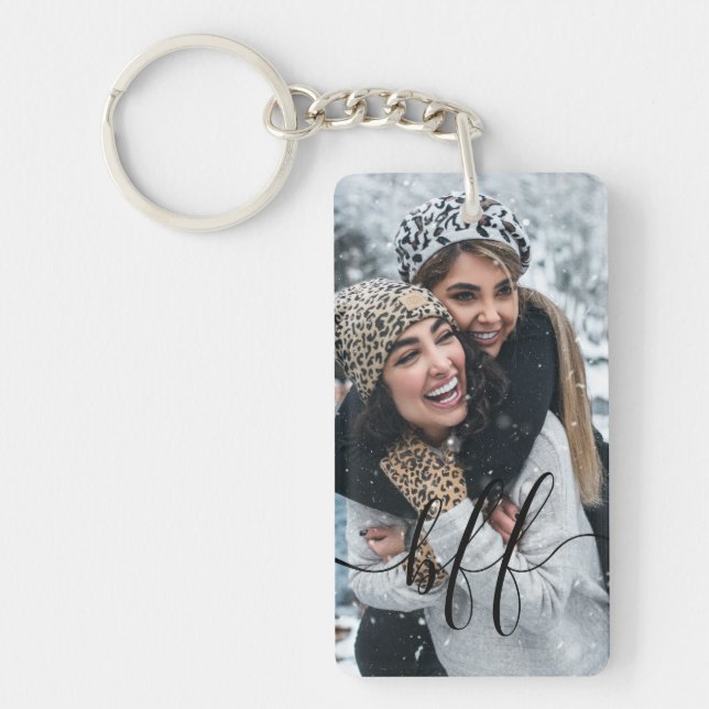 BFF Friendship Photo and Script Text Best Friend Key Ring (Front)