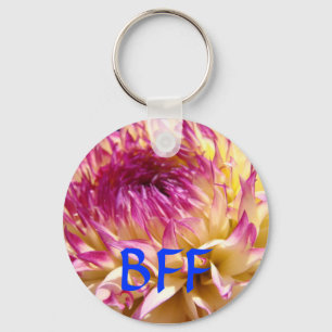 BFF gifts key chain Pink purple Dahlia Flowers