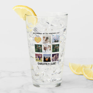 BFF Photo Collage Gifts Dusty Pink PIZZA Friends Glass