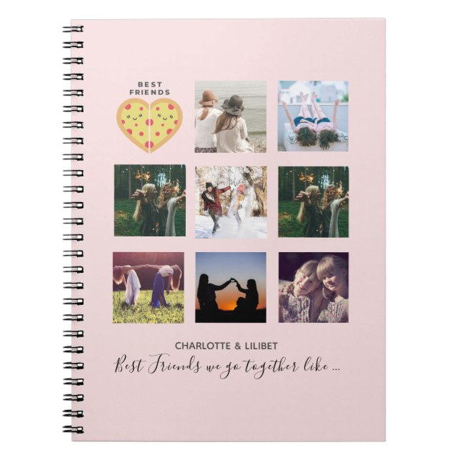 BFF Photo Collage Gifts Dusty Pink PIZZA Friends Notebook (Front)